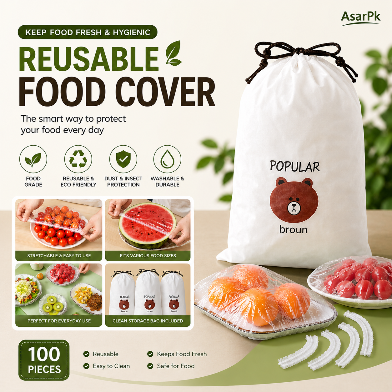 Disposable Plastic Wrap Covers Elastic Tight Food Grade Fresh Keeping Dust Proof Insect Proof Kitchen Accessories