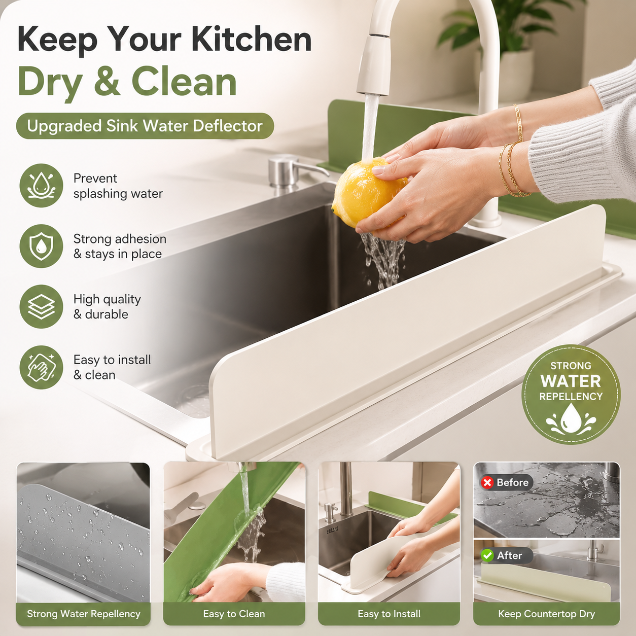 Silicone Sink Splash Guard For Kitchen And Bathroom – Flexible Water Splash Stopper For Faucets | 16 Inch - With Suction (Random Color)
