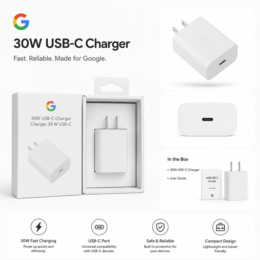 Google 30W USB-C Fast Charger Adapter with Power Delivery 3.0 and PPS Support Without Cable