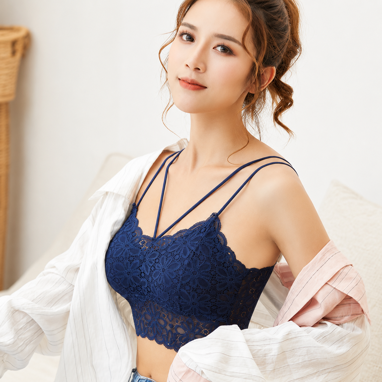 Stylish And Comfortable Lace Net Women Bralette Lightly Padded Bra (Random Colour)