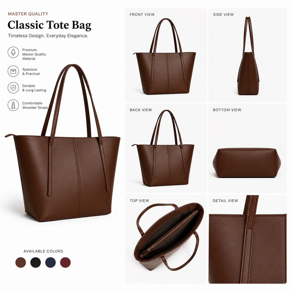 Women’s Leather Tote Bag With Zipper Pocket Master Quality Stylish And Durable Fashion Accessory | Black