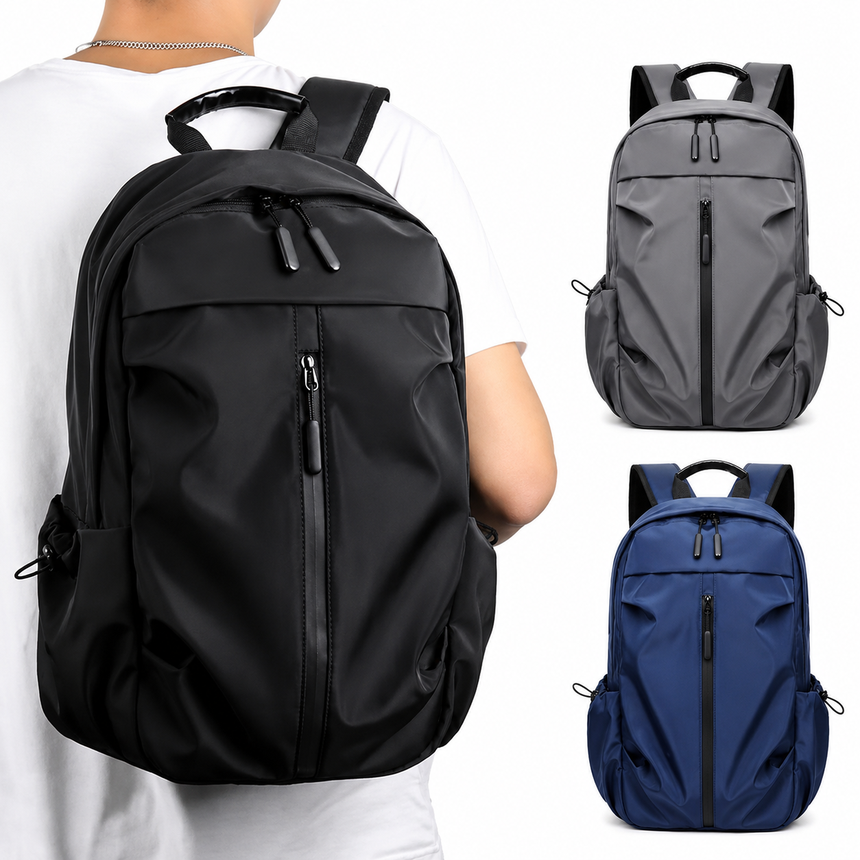 Premium Waterproof Nylon Casual Backpack – Minimalist Unisex Travel & School Shoulder Bag for Boys, Girls & College Students