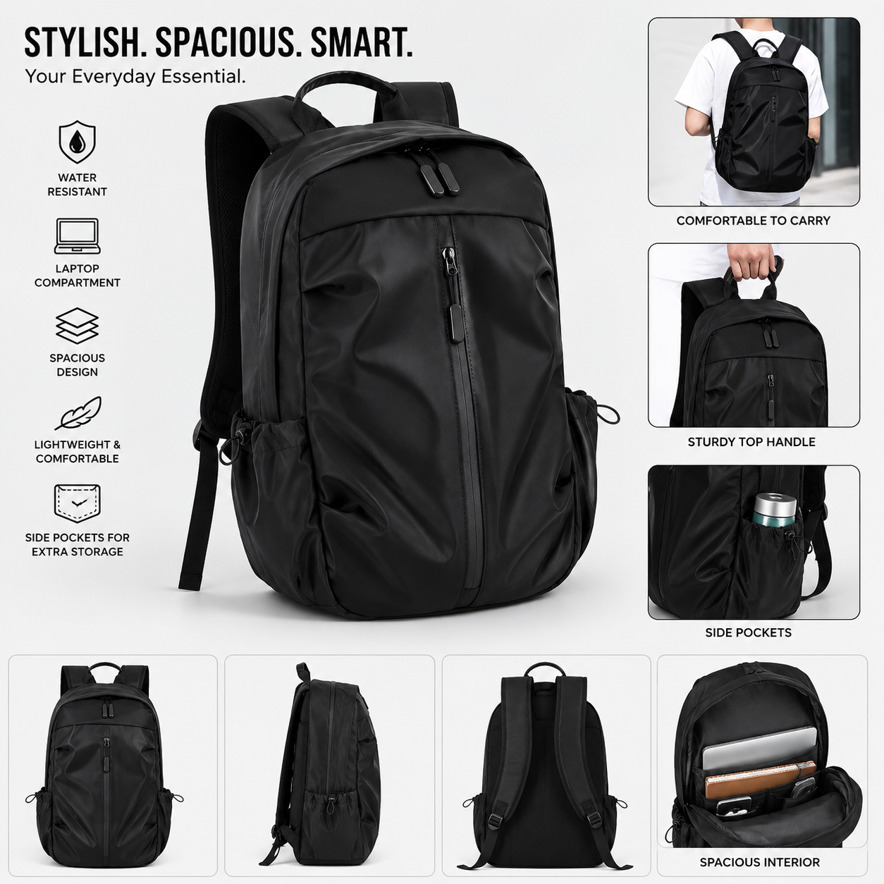 Premium Waterproof Nylon Casual Backpack – Minimalist Unisex Travel & School Shoulder Bag for Boys, Girls & College Students