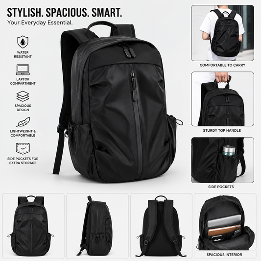 Premium Waterproof Nylon Casual Backpack – Minimalist Unisex Travel & School Shoulder Bag for Boys, Girls & College Students