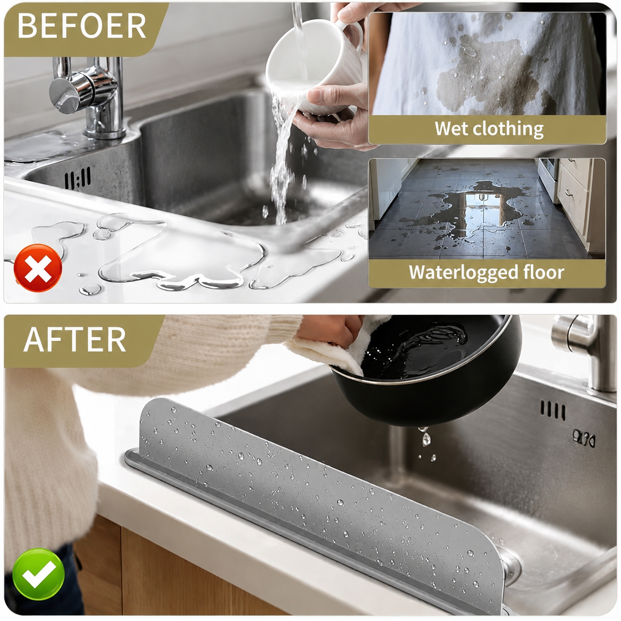 Silicone Sink Splash Guard For Kitchen And Bathroom – Flexible Water Splash Stopper For Faucets | 16 Inch - With Suction (Random Color)