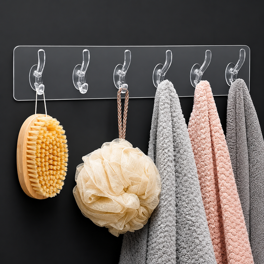 Seamless Heavy Duty Transparent Sticky Hooks Strip | Strong Double-Sided Self Adhesive Wall Hanger | Waterproof Multipurpose Hook for Bathroom & Kitchen (Pack Of 1)