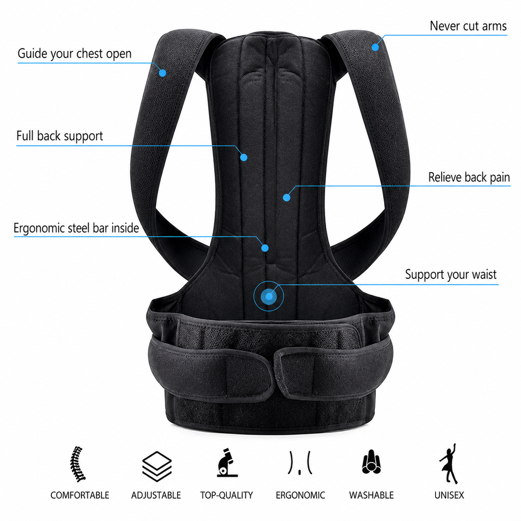 Posture Corrector Back Support Brace With Breathable Material And Fully Adjustable Velcro Straps