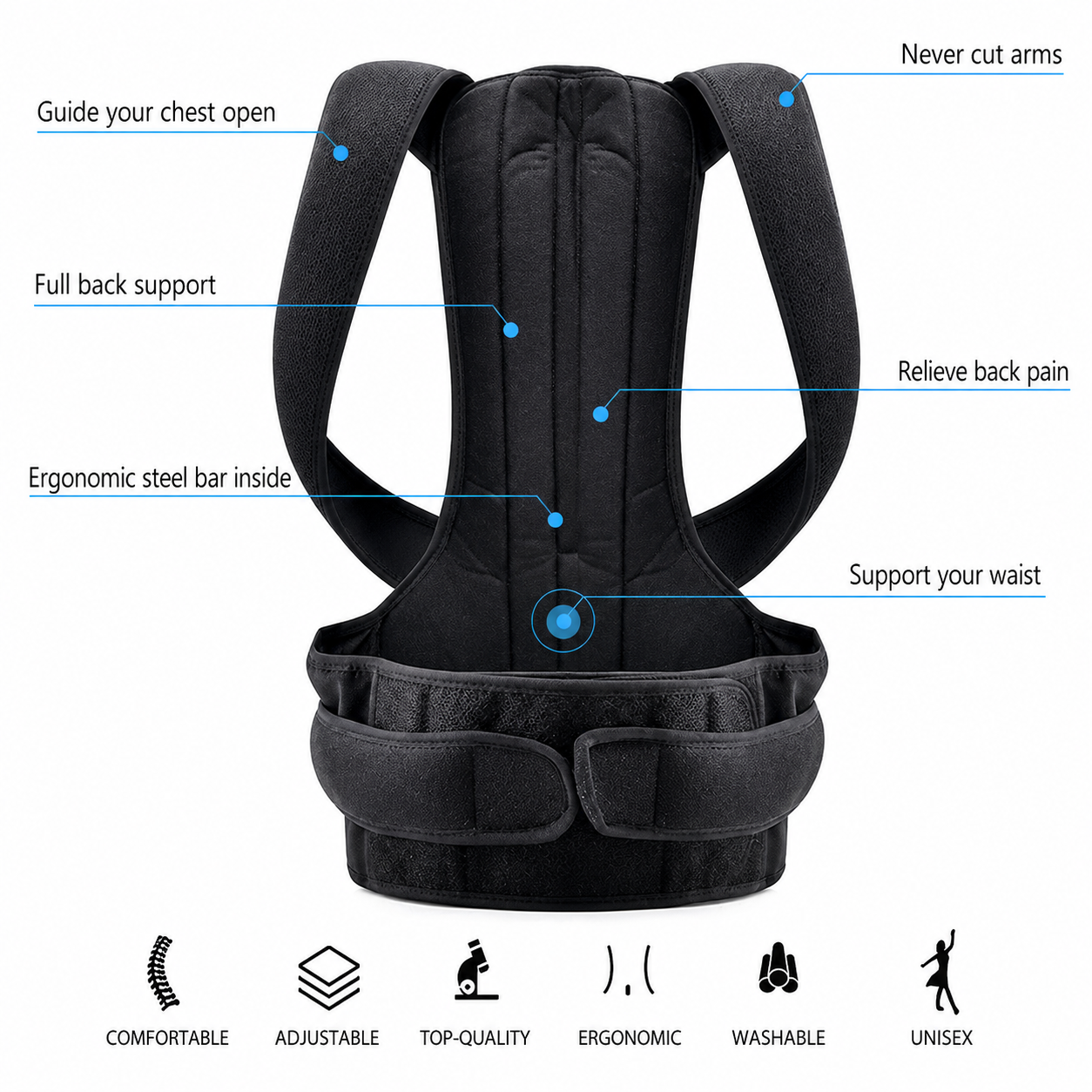 Posture Corrector Back Support Brace With Breathable Material And Fully Adjustable Velcro Straps