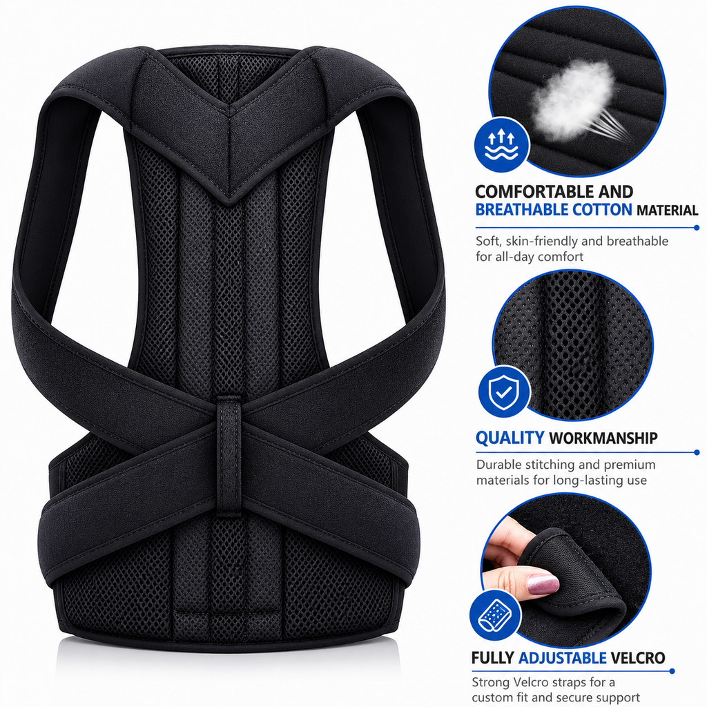Posture Corrector Back Support Brace With Breathable Material And Fully Adjustable Velcro Straps