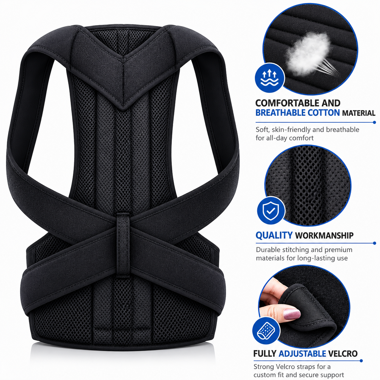 Posture Corrector Back Support Brace With Breathable Material And Fully Adjustable Velcro Straps