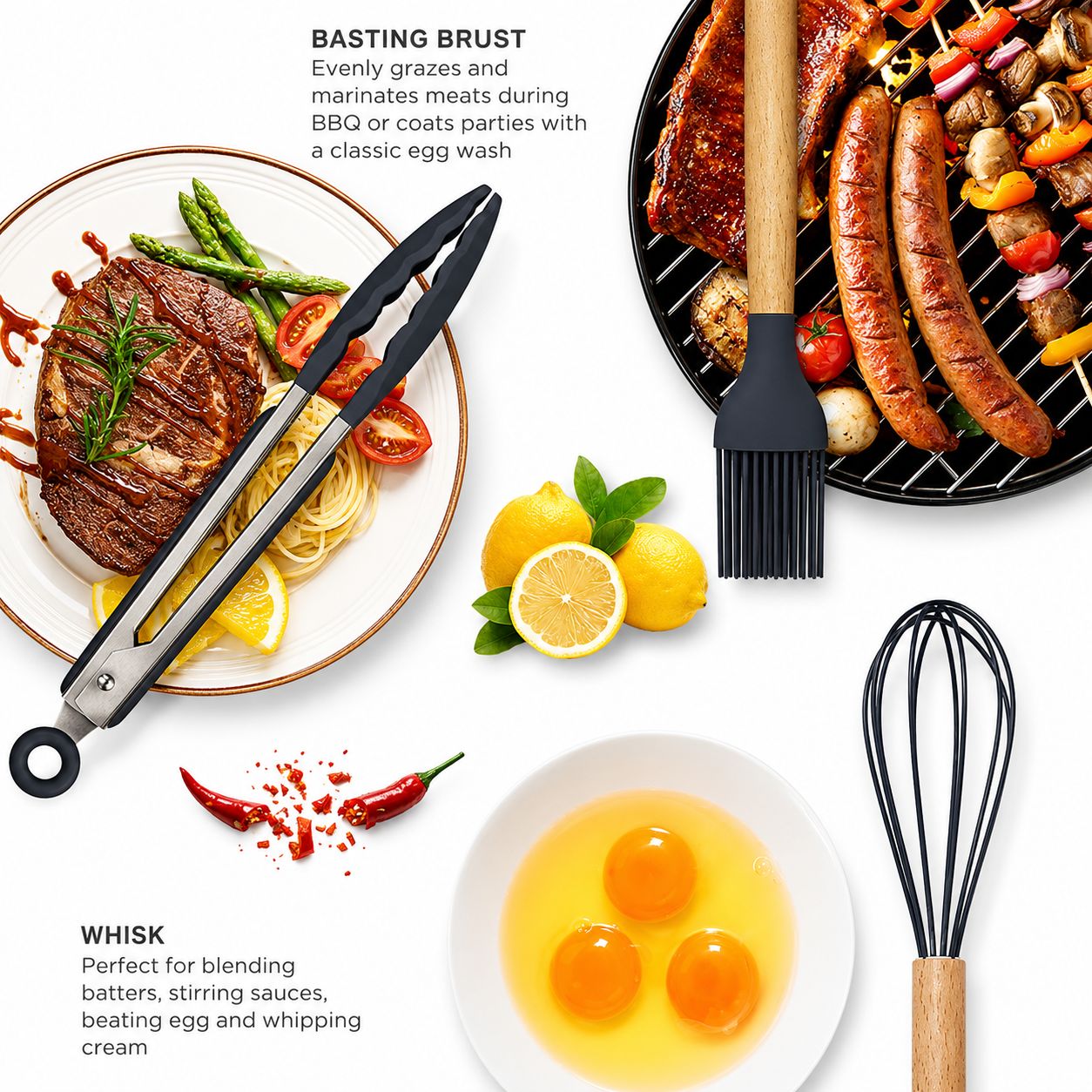 12 Pcs Silicone Cooking Utensils Kitchen Utensil Set | Heat Resistant Kitchen Non toxic Spatula Set with Turner Tongs,Spoon,Brush,Whisk-Wooden Handle - Random Color